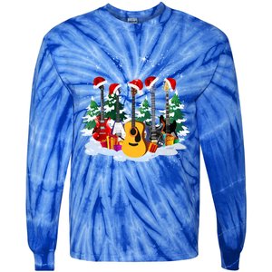 Guitar Lover Santa Hat Christmas Tree Funny Music Loves Xmas Funny Gift Tie-Dye Long Sleeve Shirt