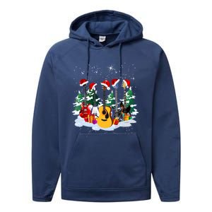 Guitar Lover Santa Hat Christmas Tree Funny Music Loves Xmas Funny Gift Performance Fleece Hoodie