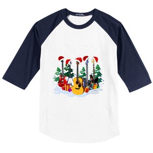 Guitar Lover Santa Hat Christmas Tree Funny Music Loves Xmas Funny Gift Baseball Sleeve Shirt