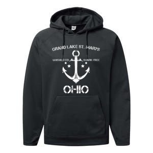 Grand Lake St. Marys Ohio Funny Fishing Camping Performance Fleece Hoodie