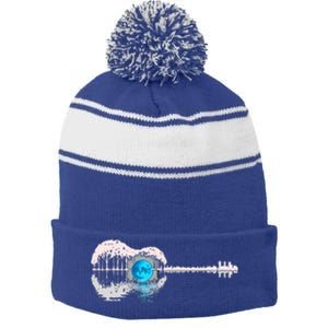 Guitar Lake Shadow Love Guitar Musician Stripe Pom Pom Beanie