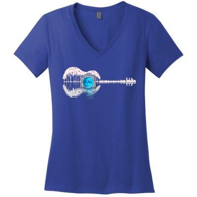 Guitar Lake Shadow Love Guitar Musician Women's V-Neck T-Shirt