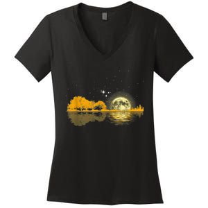 Guitar Lake Shadow Love Guitar Musician Women's V-Neck T-Shirt