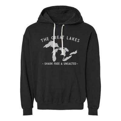Great Lakes Shark Free And Unsalted Funny Vintage Garment-Dyed Fleece Hoodie