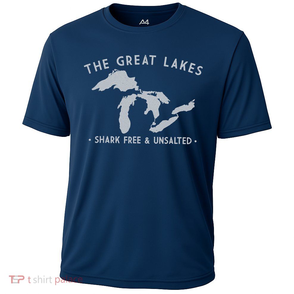 Great Lakes Shark Free And Unsalted Funny Vintage Performance Shirt