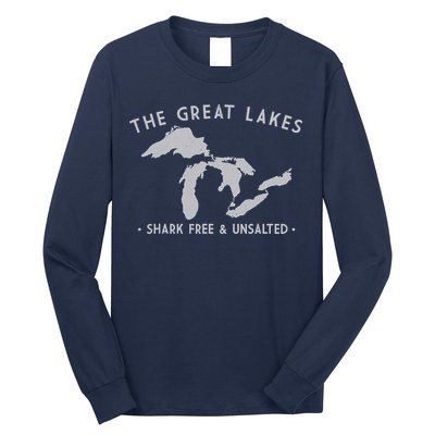 Great Lakes Shark Free And Unsalted Funny Vintage Long Sleeve Shirt