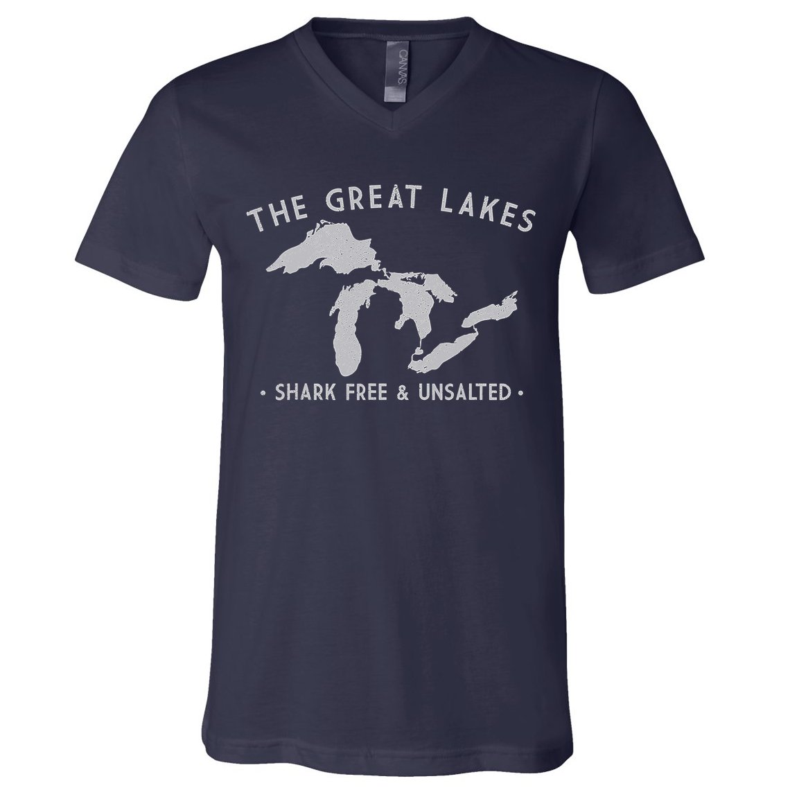 Great Lakes Shark Free And Unsalted Funny Vintage V-Neck T-Shirt