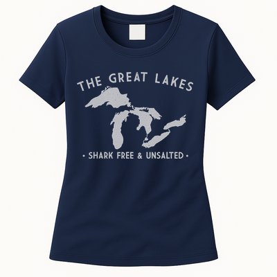 Great Lakes Shark Free And Unsalted Funny Vintage Womens T-Shirt