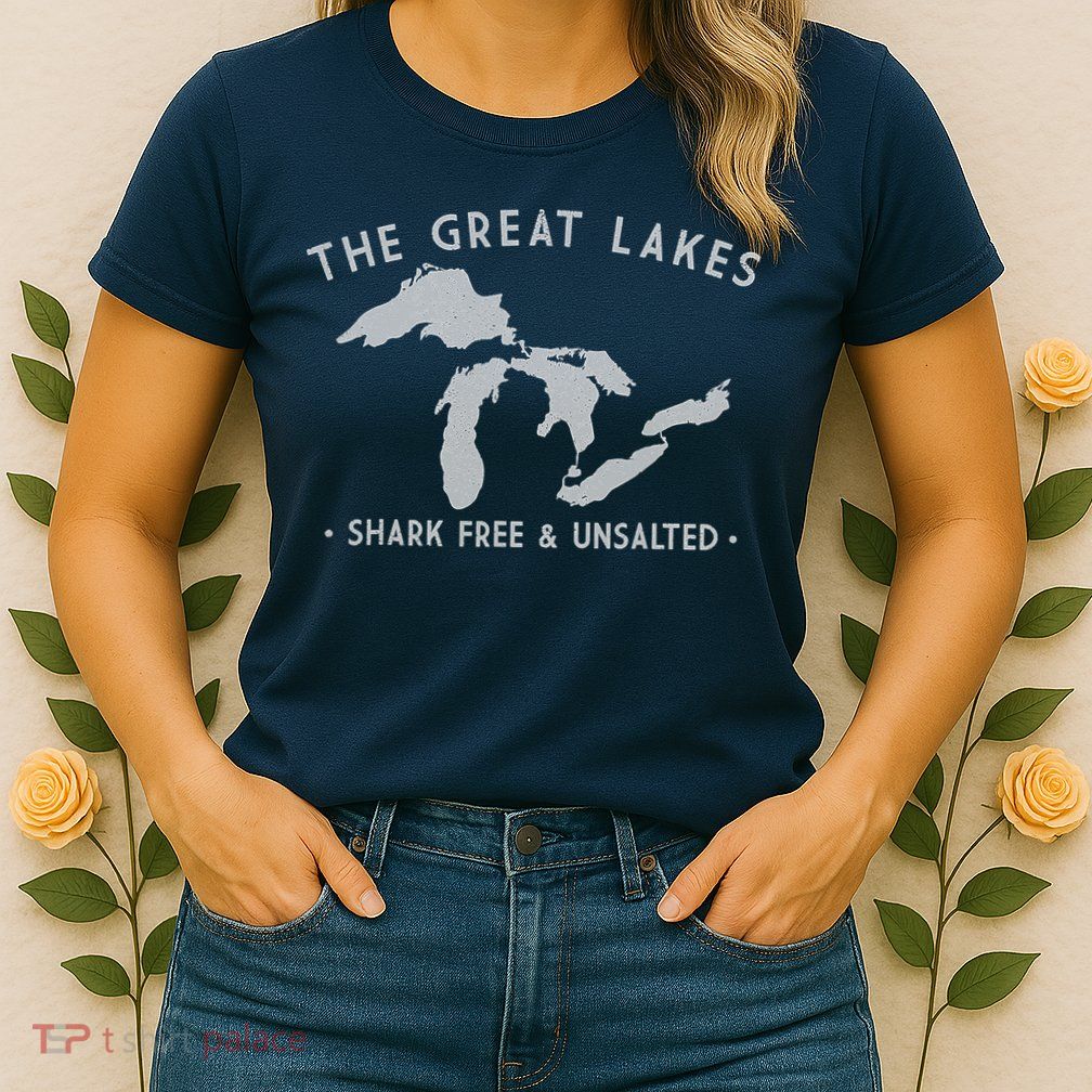Great Lakes Shark Free And Unsalted Funny Vintage Womens T-Shirt