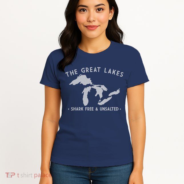 Great Lakes Shark Free And Unsalted Funny Vintage Womens T-Shirt