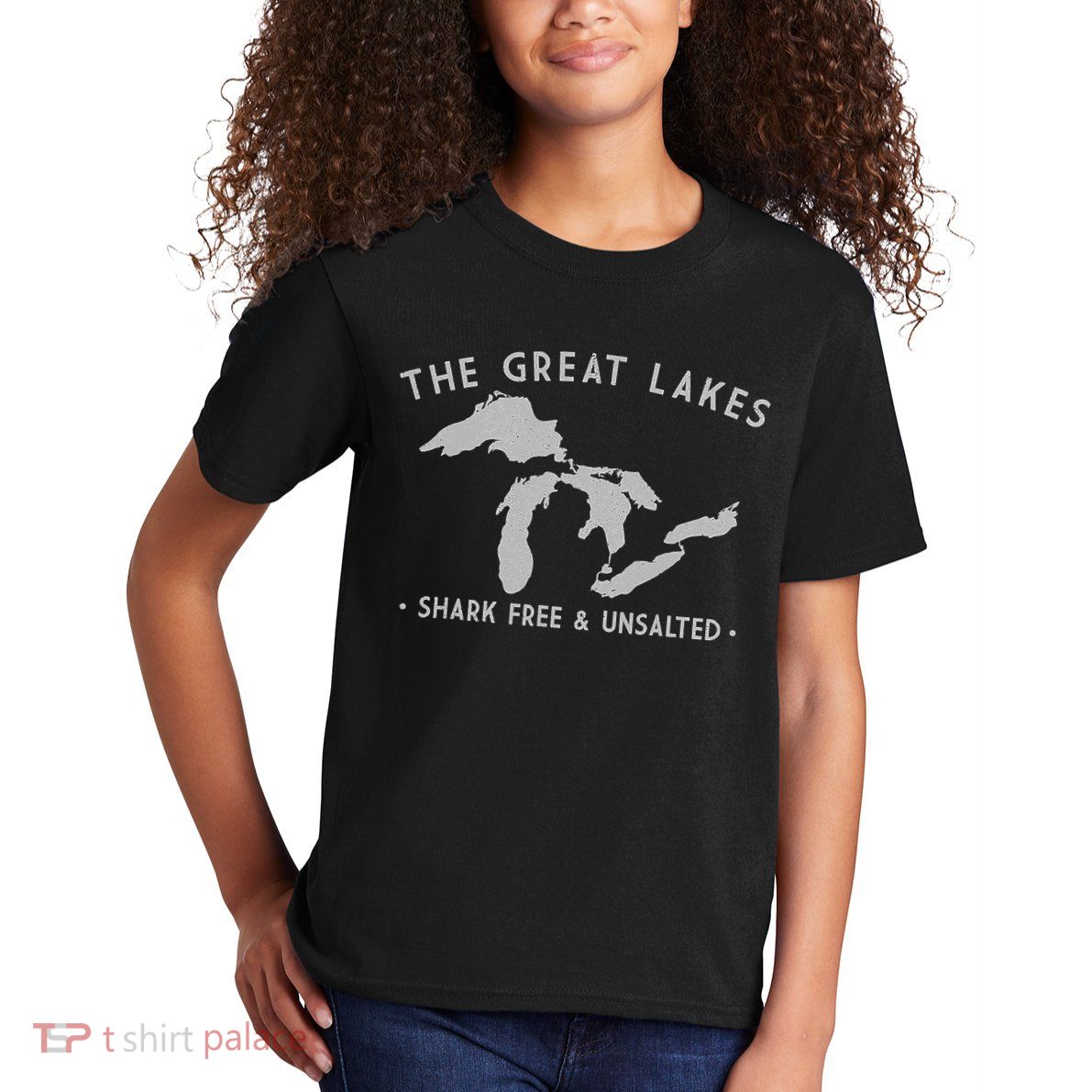 Great Lakes Shark Free And Unsalted Funny Vintage Kids T-Shirt