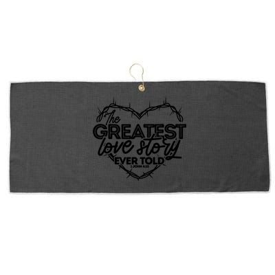 Greatest Love Story Ever Told Retro Christian Valentines Day Large Microfiber Waffle Golf Towel