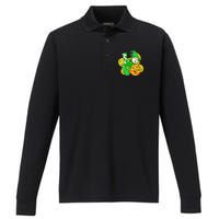 Gnome Love Shamrock Saint Patrick's Day Performance Long Sleeve Polo