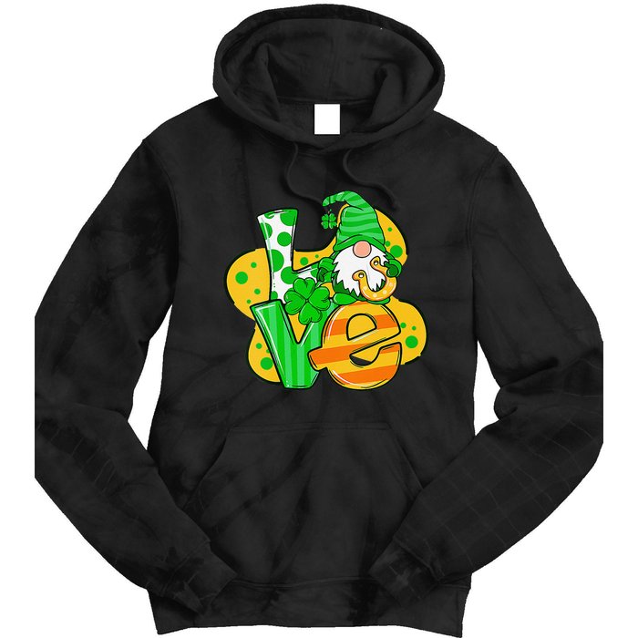 Gnome Love Shamrock Saint Patrick's Day Tie Dye Hoodie