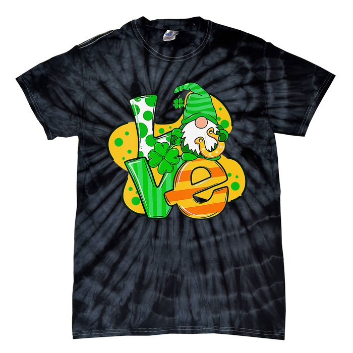 Gnome Love Shamrock Saint Patrick's Day Tie-Dye T-Shirt