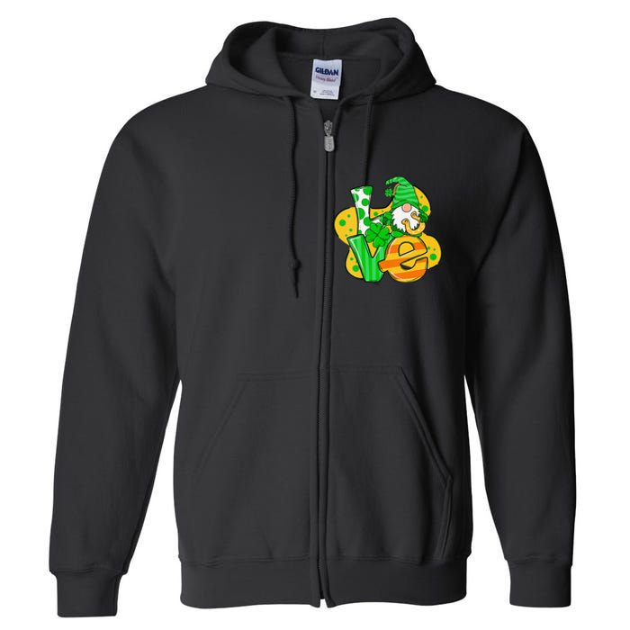 Gnome Love Shamrock Saint Patrick's Day Full Zip Hoodie