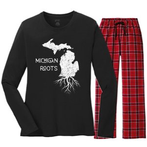 Great Lakes State Michigan Roots Yooper Native Michiganian Women's Long Sleeve Flannel Pajama Set 