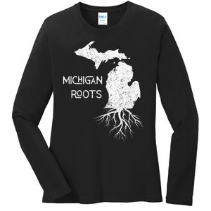 Great Lakes State Michigan Roots Yooper Native Michiganian Ladies Long Sleeve Shirt