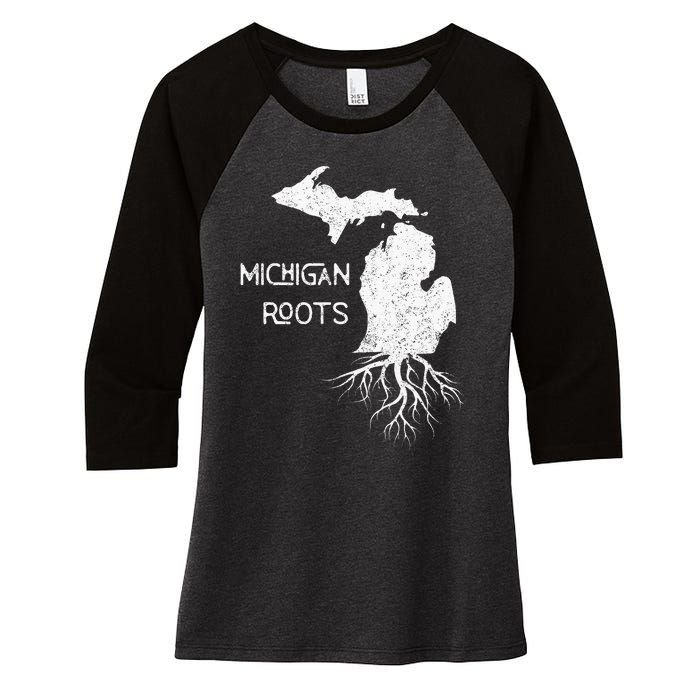 Great Lakes State Michigan Roots Yooper Native Michiganian Women's Tri-Blend 3/4-Sleeve Raglan Shirt