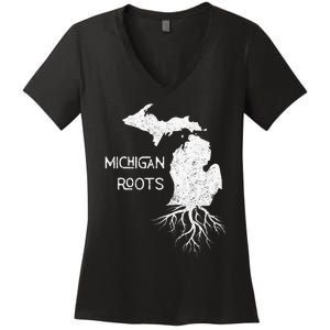 Great Lakes State Michigan Roots Yooper Native Michiganian Women's V-Neck T-Shirt