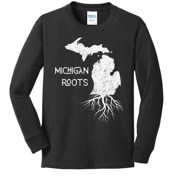 Great Lakes State Michigan Roots Yooper Native Michiganian Kids Long Sleeve Shirt