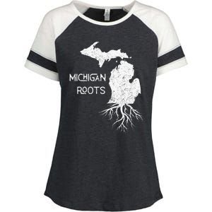 Great Lakes State Michigan Roots Yooper Native Michiganian Enza Ladies Jersey Colorblock Tee