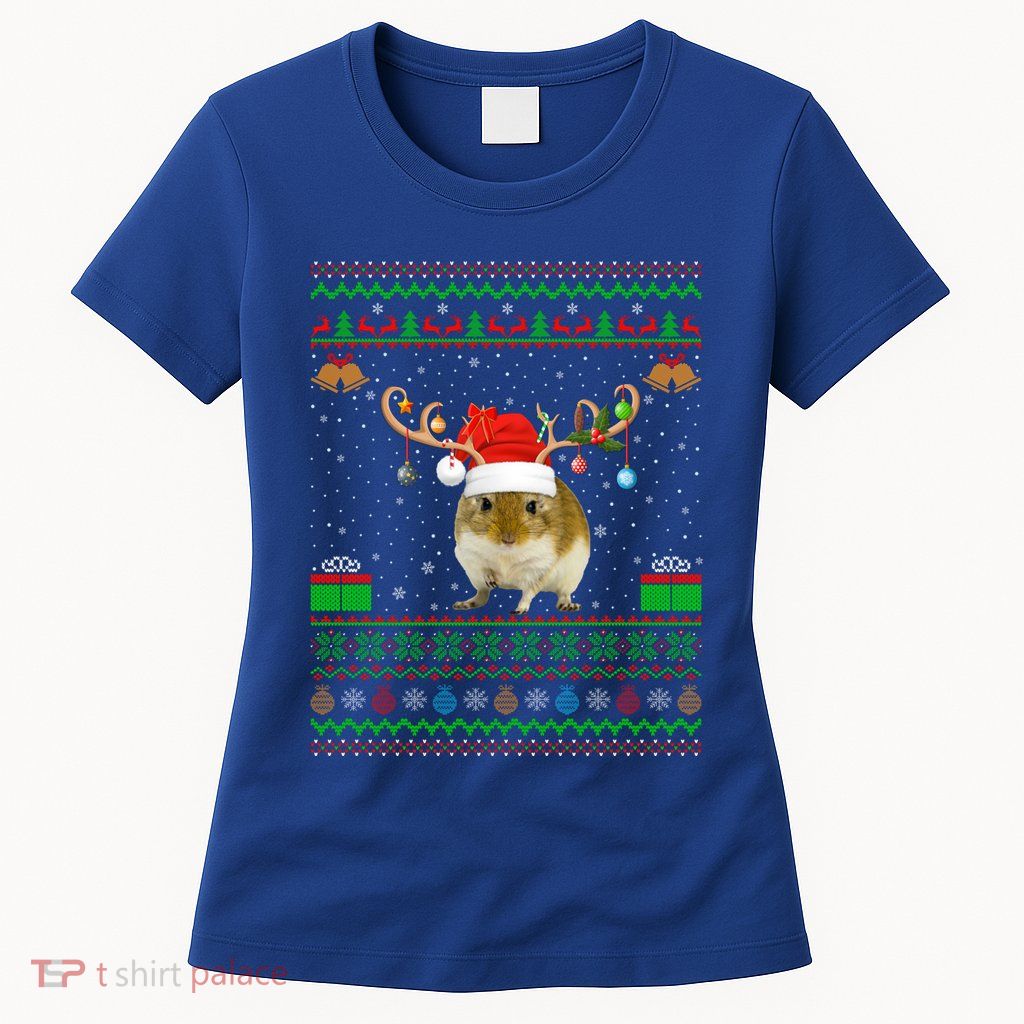 Gerbil Lover Santa Hat Matching Ugly Gerbil Christmas Meaningful Gift Womens T-Shirt