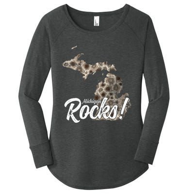 Great Lakes Shaped Men Women Petoskey Stone Michigan Rocks Women's Perfect Tri Tunic Long Sleeve Shirt