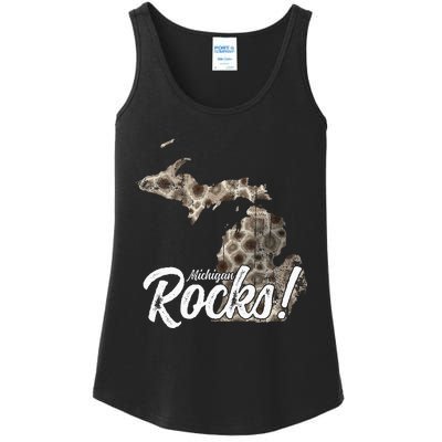 Great Lakes Shaped Men Women Petoskey Stone Michigan Rocks Ladies Essential Tank