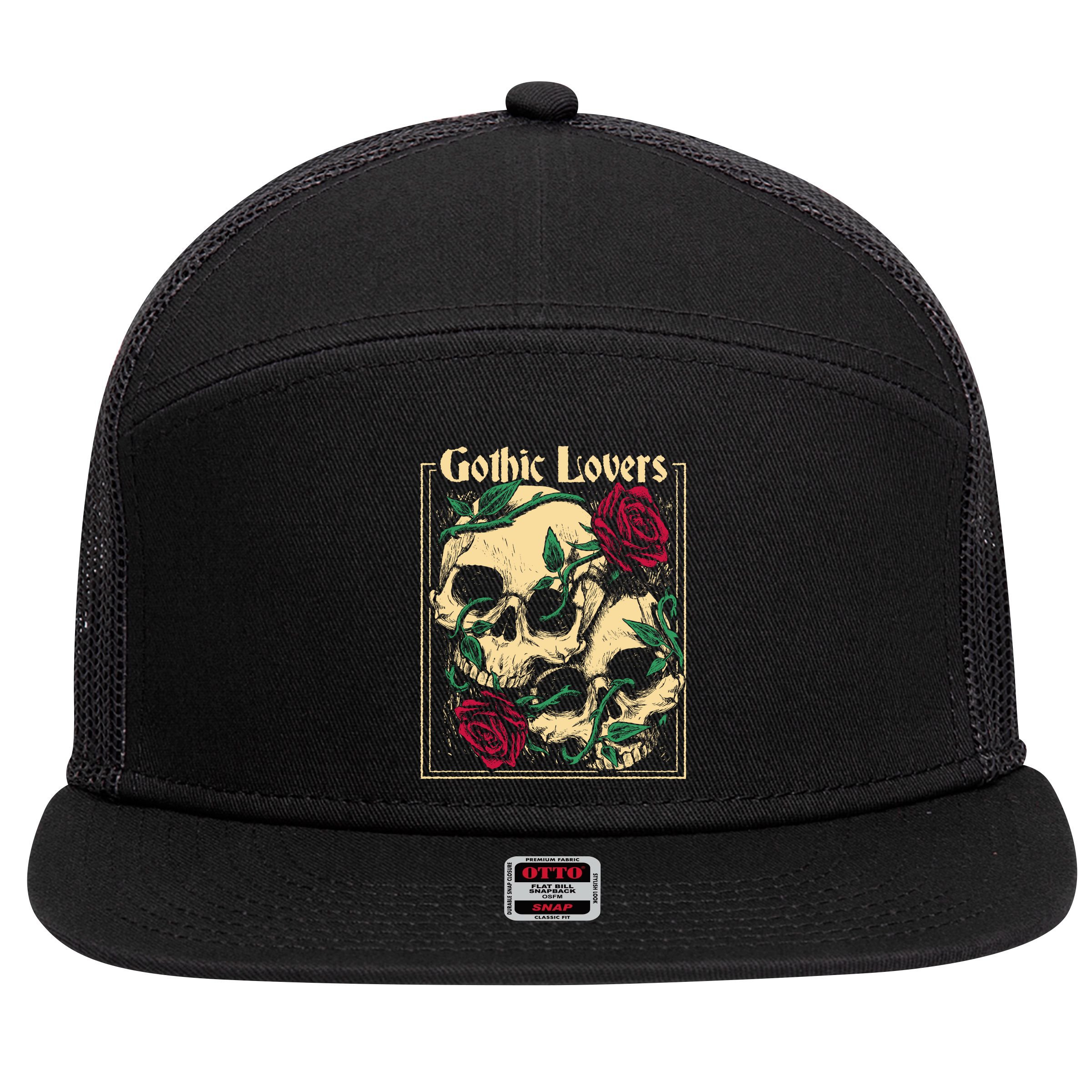 Gothic Lovers Skull And Rose 7 Panel Mesh Trucker Snapback Hat