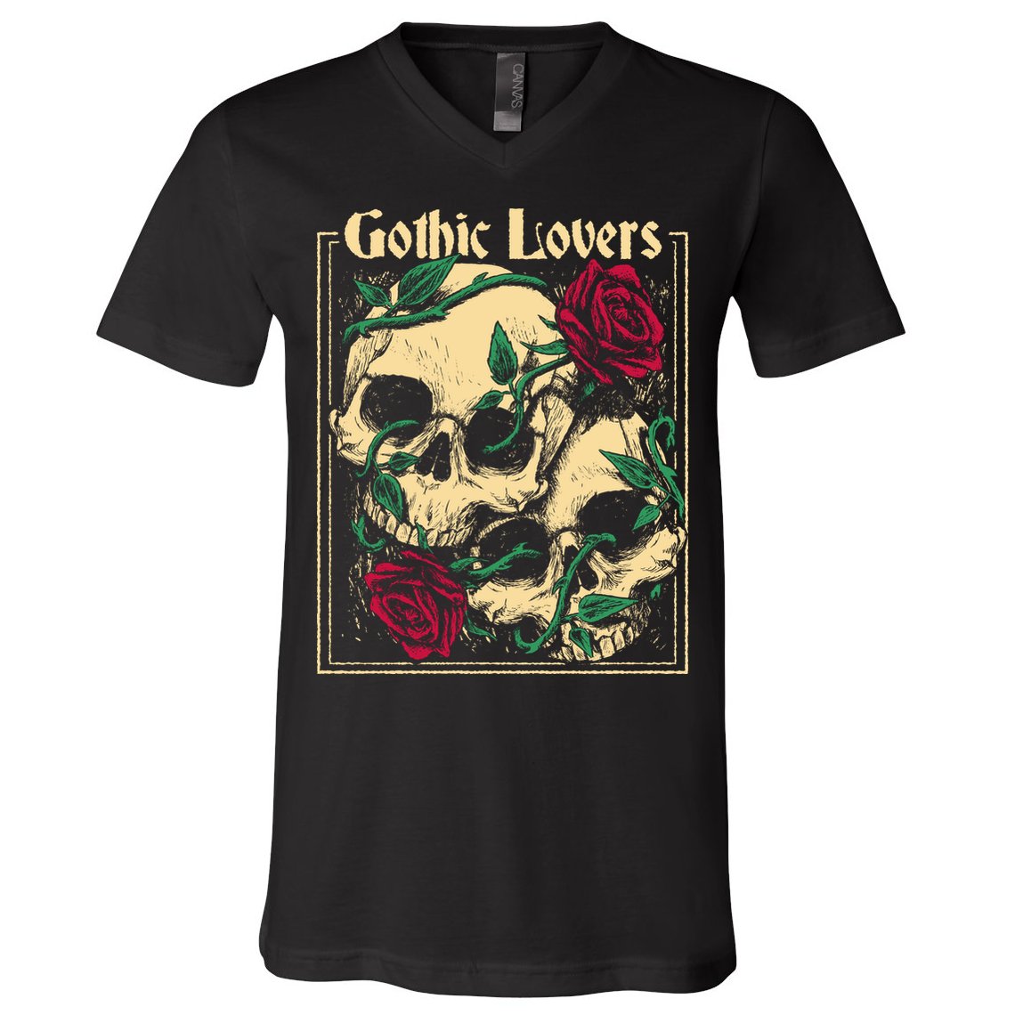 Gothic Lovers Skull And Rose V-Neck T-Shirt
