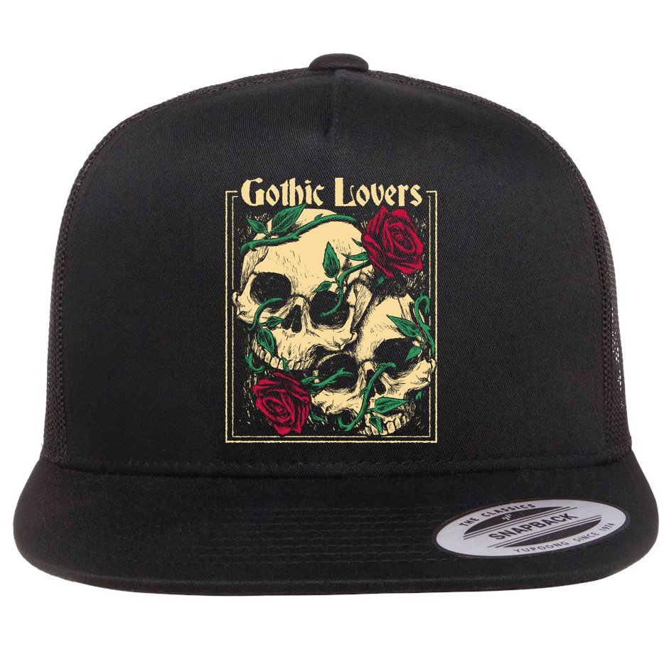 Gothic Lovers Skull And Rose Flat Bill Trucker Hat