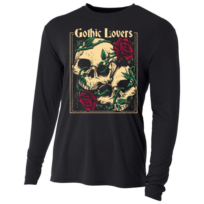 Gothic Lovers Skull And Rose Cooling Performance Long Sleeve Crew