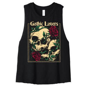 Gothic Lovers Skull And Rose Women's Racerback Cropped Tank