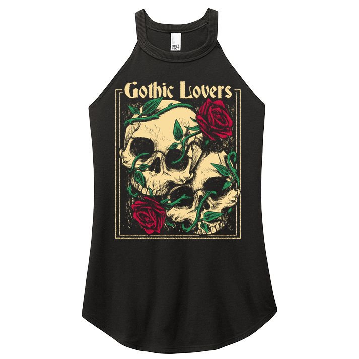 Gothic Lovers Skull And Rose Women's Perfect Tri Rocker Tank