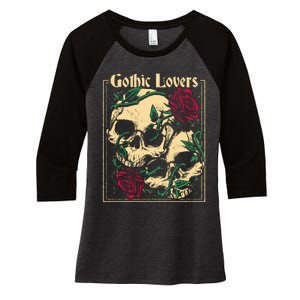 Gothic Lovers Skull And Rose Women's Tri-Blend 3/4-Sleeve Raglan Shirt