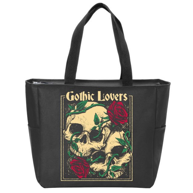 Gothic Lovers Skull And Rose Zip Tote Bag