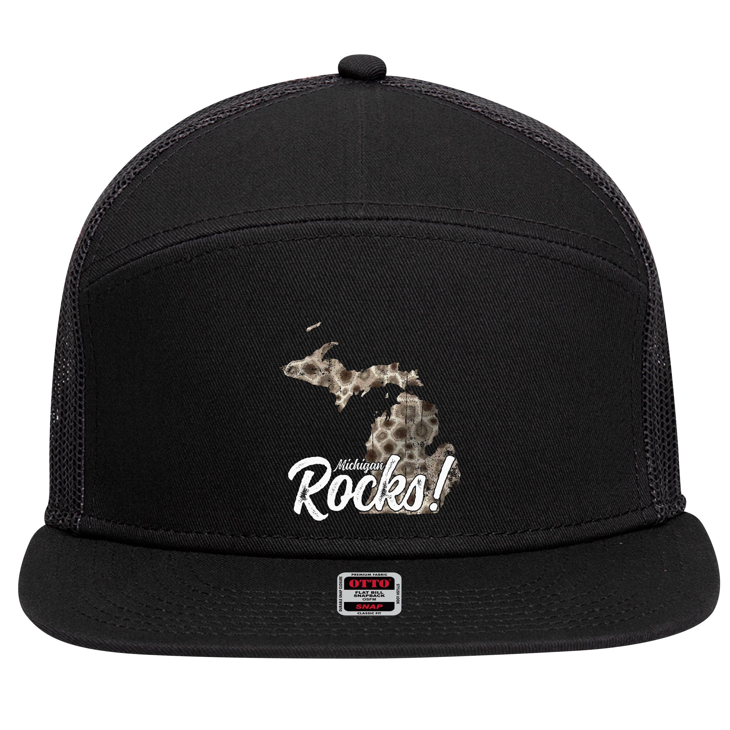 Great Lakes Shaped Wo Petoskey Stone Michigan Rocks 7 Panel Mesh Trucker Snapback Hat