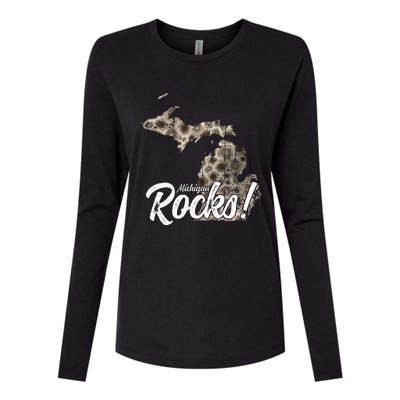 Great Lakes Shaped Wo Petoskey Stone Michigan Rocks Womens Cotton Relaxed Long Sleeve T-Shirt