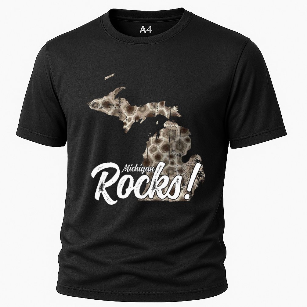 Great Lakes Shaped Wo Petoskey Stone Michigan Rocks Cooling Performance Crew T-Shirt