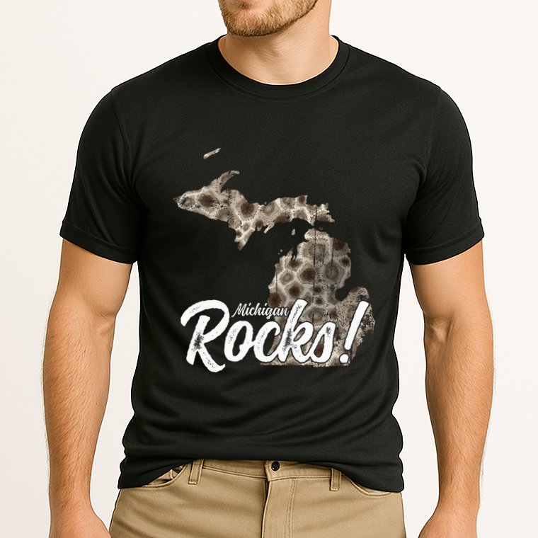 Great Lakes Shaped Wo Petoskey Stone Michigan Rocks Cooling Performance Crew T-Shirt