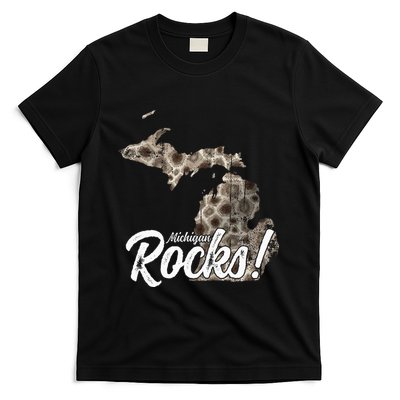 Great Lakes Shaped Wo Petoskey Stone Michigan Rocks T-Shirt