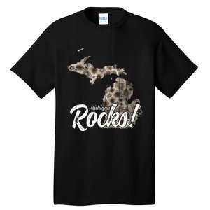 Great Lakes Shaped Wo Petoskey Stone Michigan Rocks Tall T-Shirt