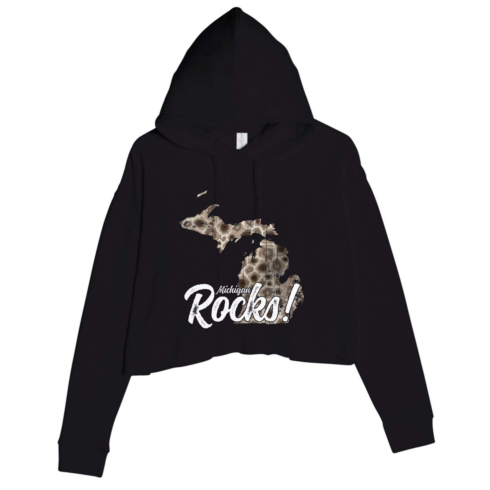 Great Lakes Shaped Wo Petoskey Stone Michigan Rocks Crop Fleece Hoodie