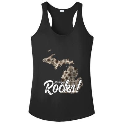 Great Lakes Shaped Wo Petoskey Stone Michigan Rocks Ladies PosiCharge Competitor Racerback Tank