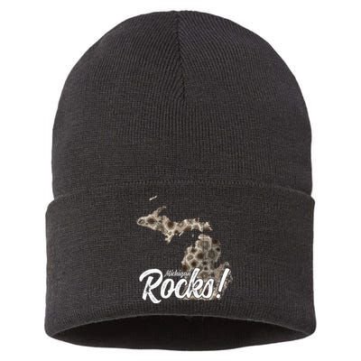 Great Lakes Shaped Wo Petoskey Stone Michigan Rocks Sustainable Knit Beanie