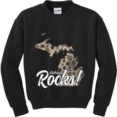 Great Lakes Shaped Wo Petoskey Stone Michigan Rocks Kids Sweatshirt
