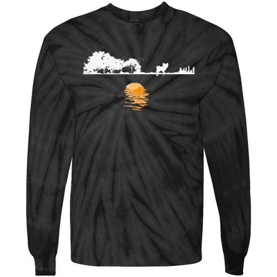 Guitar Lake Shadow Lover Gift Papillion Dog Funny Tie-Dye Long Sleeve Shirt