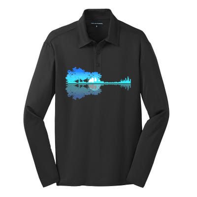 Guitar Lake Shadow Love Guitar Musician Silk Touch Performance Long Sleeve Polo