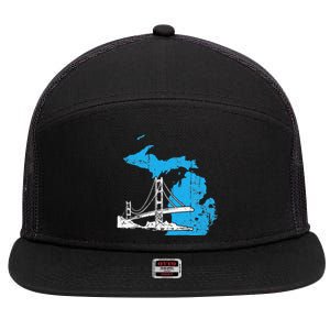 Great Lakes Shaped  Summer Michigan Mackinac Bridge 7 Panel Mesh Trucker Snapback Hat